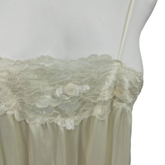 Vintage Pajama Chemise Cover Up Set Size M Ivory Satin 80s Pinup Nightgown Sears - Picture 12 of 16